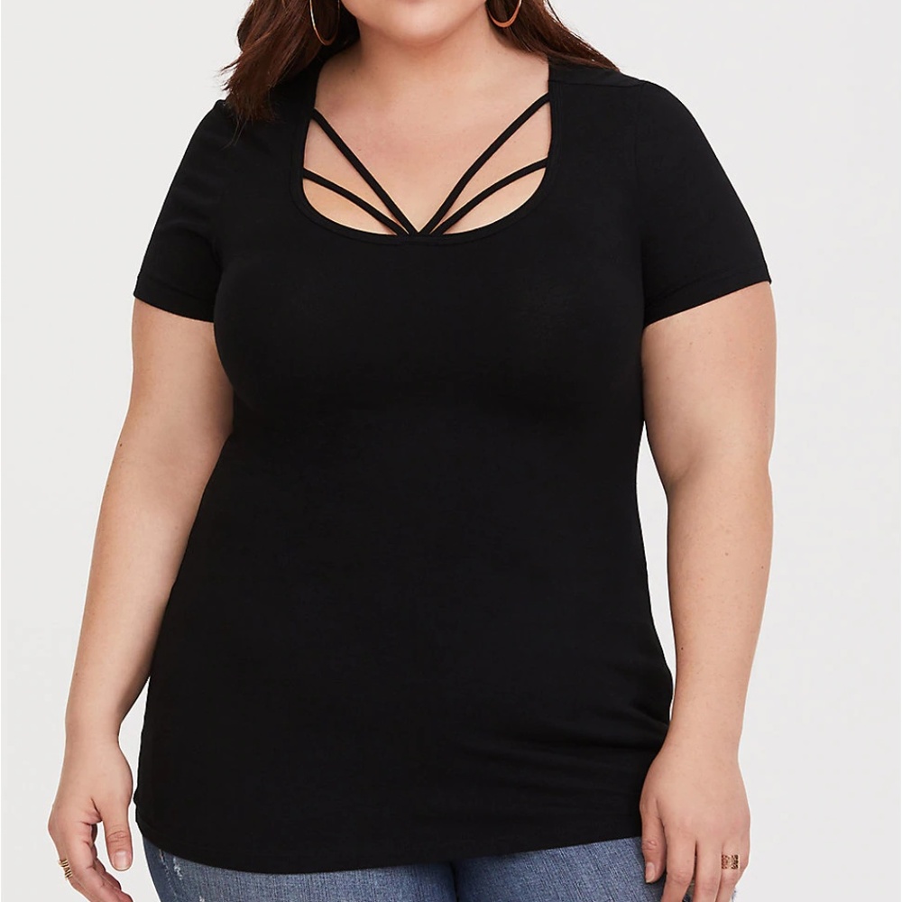 Torrid 1/2/3X T-Shirt Black Strappy Foxy Tee Top